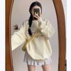 Women's Yellow Round Neck Milk Hoodie - Spring/Autumn 2025 Fun Print Age-Reducing Loose Long Sleeve Top