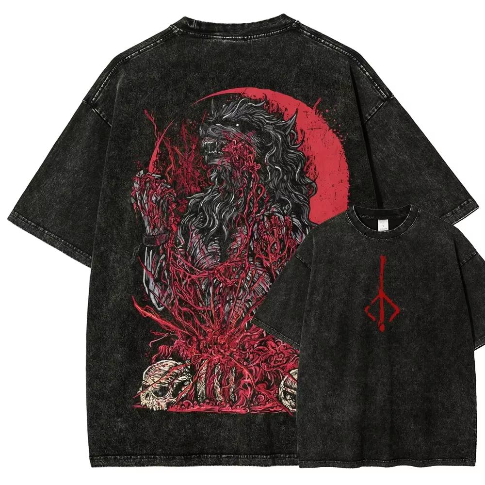2026 Neues Top Mode Action Rollenspiel Blood Borne Peripherieartikel Print T-Shirt Vintage gewaschen Herren Damen Baumwolle Locker Übergröße T-Shirt Kurzarm Top