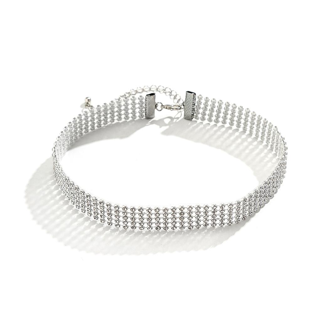 Exaggerated Full Diamond Bundle Neck Collar Choker Female, Personalized Wide-Faced Flash Diamond Show Necklace