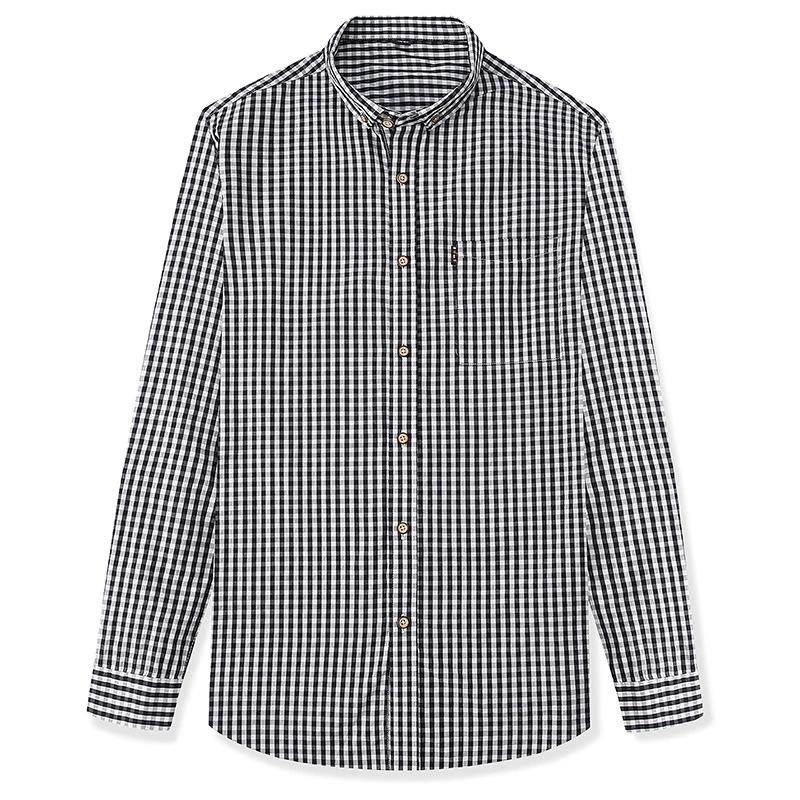 

Весна Осень Мужская Рубашка Рукав Длинный Хлопок Тонкая Дышащая Не требующая глажки Клетка Большой размер XXXXL чёрный