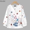ZANZEA Women Casual V-Neck 3/4 Sleeve Loose Floral Print Blouse