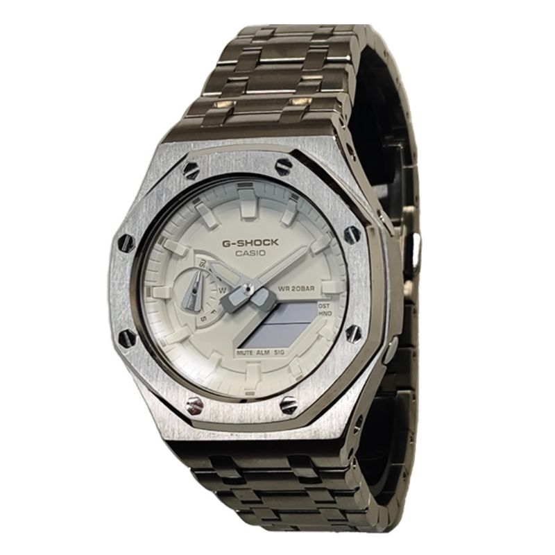 Casio Custom Collection Quartz Movement Stainless Steel Strap Watch Men's Watches White Dial GA-2100-7A7(Watch3--)