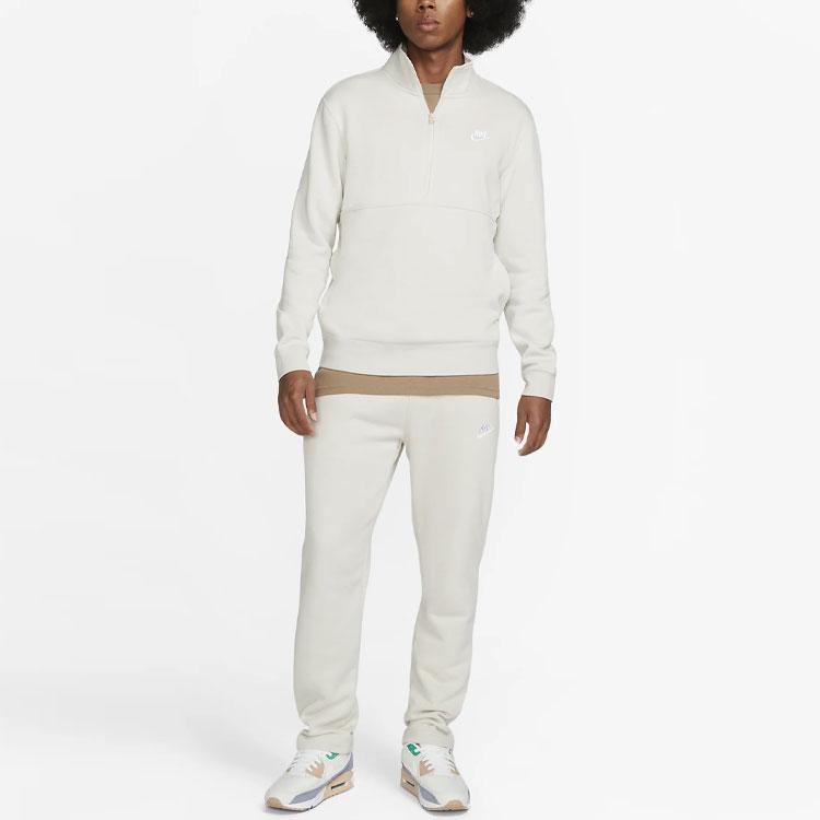 Nike Sportswear Club Logo Embroidered Half-Zip Design Stand Collar Pullover Sweatshirt Men Sweatshirt White DD4732-073