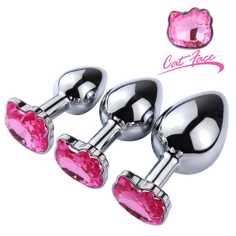Stainless Cat Face Jewel Base Anal Plug Holle Kitty Cat Butt Plug Metal Prostate Massager Anus Stimulator Dildos Adult Sex Toys