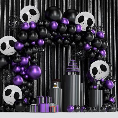 143-teiliges Halloween-Luftballon-Set, Latex-Luftballons in Schwarz und Lila, wiederverwendbar, gruselige Skelett-Luftballons mit Ballon-Bindewerkzeug, Ballonkette