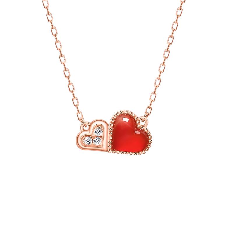 S925 Sterling Silver Heart-Shaped Cloud Pendant Necklace with Red Agate for Women - Versatile and Fashionable Design 925 Silver