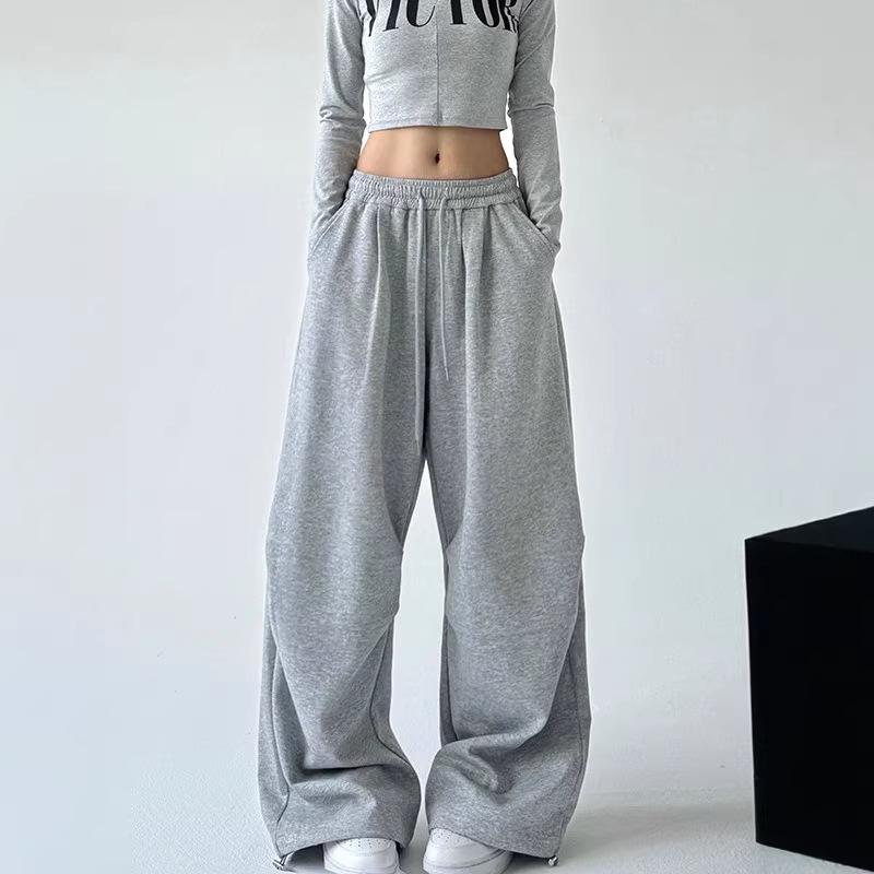 Women's High-Waist American-Style Grey Sweatpants, Cargo Wide Leg, Spring/Autumn 2025 Collection