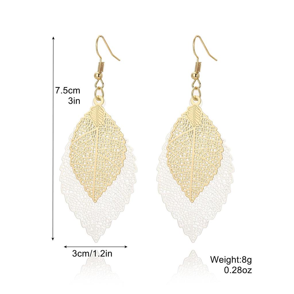 Gold Double-Layer Hollow Leaf Earrings – Simple, Retro, European & American Style
