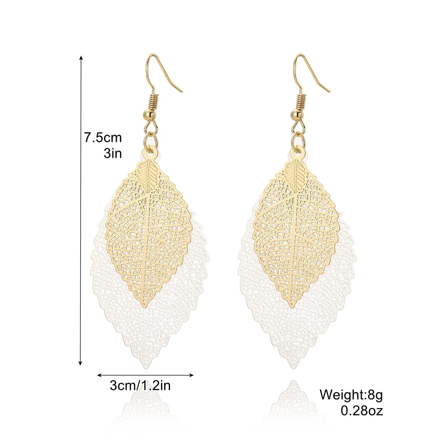 Gold Double-Layer Hollow Leaf Earrings – Simple, Retro, European & American Style