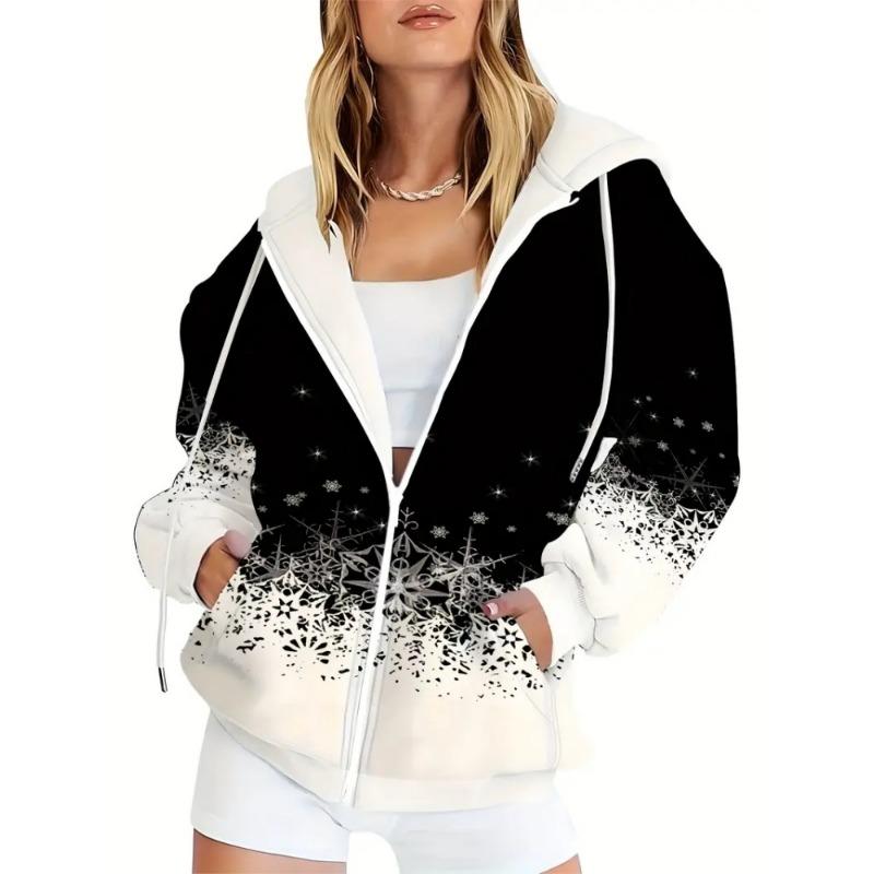 Women's Christmas Snowman Print Hooded Cozy Long Sleeve Zip-Up with White Sweatshirt Women Fashion Versatile Hoodies for Women