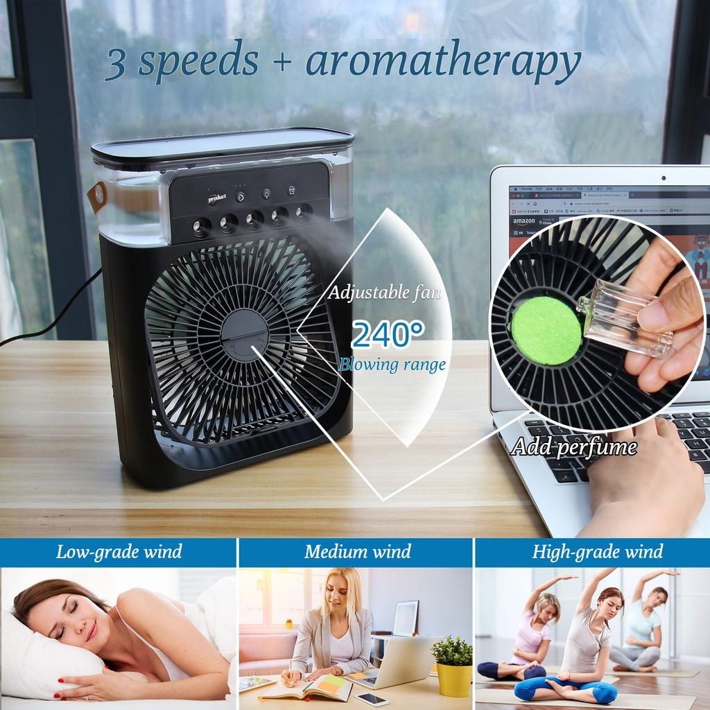 Multi-Function USB Cooling Fan with 5-Spray Humidifier-Water-Filling Aromatherapy AC Cooling for Home Office Personal Spaces
