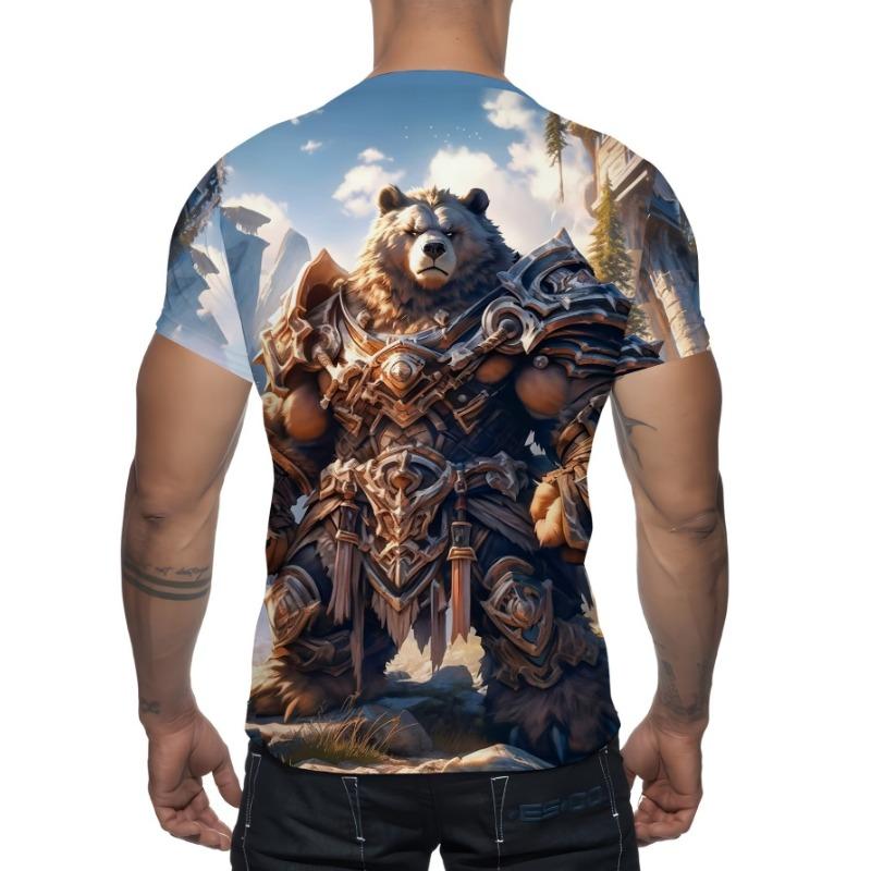 Men'S Summer Fashion Crew Neck Short-Sleeve T-Shirt, Artistic Fashion, Warrior Bear 3D Print,