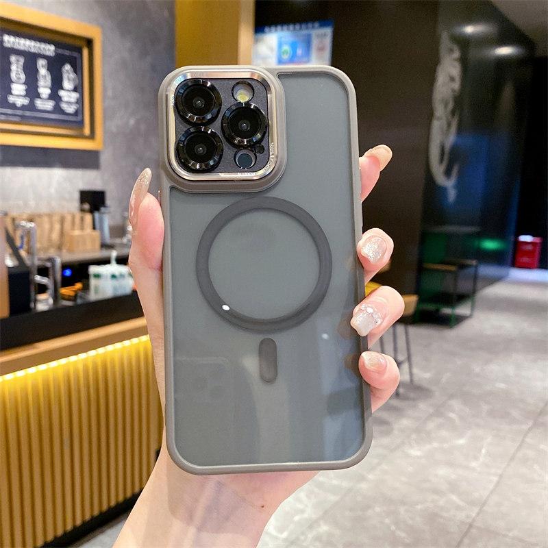 Funda magnética transparente con bisel de color de alta calidad de lujo para iPhone 15 Pro Max 14 Plus 13 12 11 Pro, cubierta completa con cubierta de película para lente