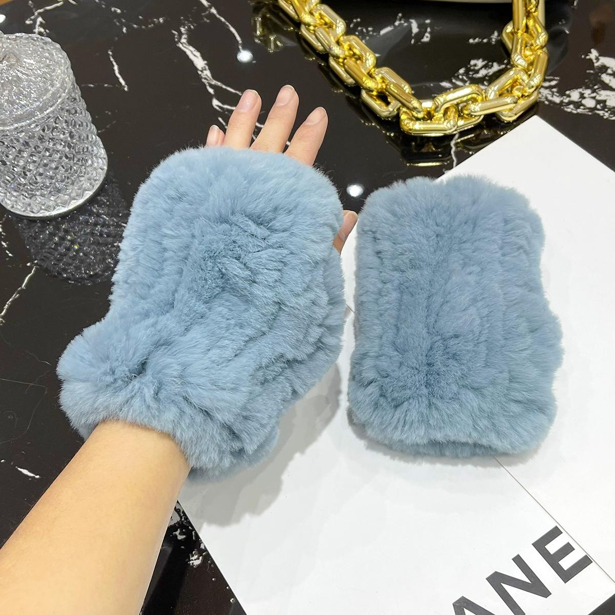 

Зимние перчатки из меха кролика рекс, милые плюшевые перчатки из меха кролика, теплые перчатки без пальцев, эластичный манжет average size