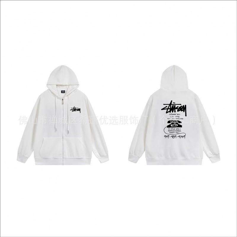 Hooded Zip-Up Sweatshirt Men Women Letter Print Loose Fit Casual Streetwear