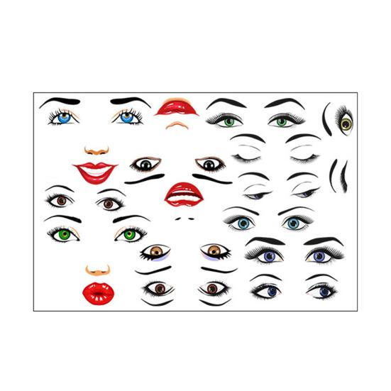 

1/2 листа наклейки с выражением лица Водонепроницаемый ПВХ Самоклеящийся Сделай сам Поделки Женские черты лица Глаз Бровь Рот Нос Украшение Наклейка 1pc