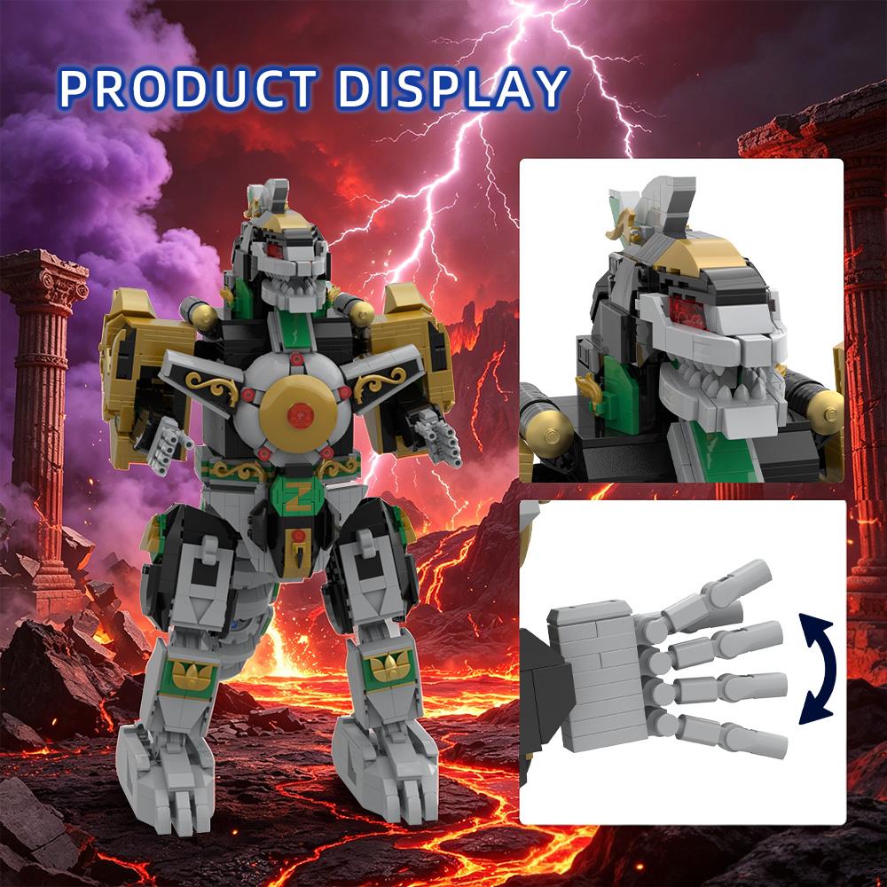 MOC Dragonzord Building Blocks Green Warrior's Dragon Mech Dionosaur Combat Mecha Bricks Toy Adult Gift