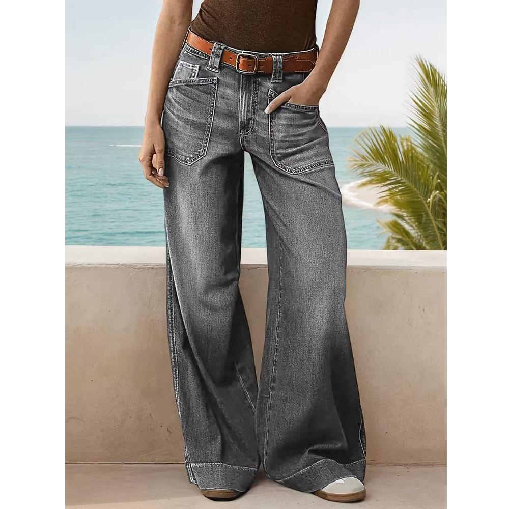 

Новые модные женские джинсы свободные прямые брюки женские эластичные мешковатые джинсы джинсовые брюки XXL серый