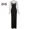 Women's Cami Lace Bodycon Maxi Dress Spaghetti Strap Sleeveless Split Long Dress Sexy Low Cut Evening Dress for Cocktail Party Nightclubs
