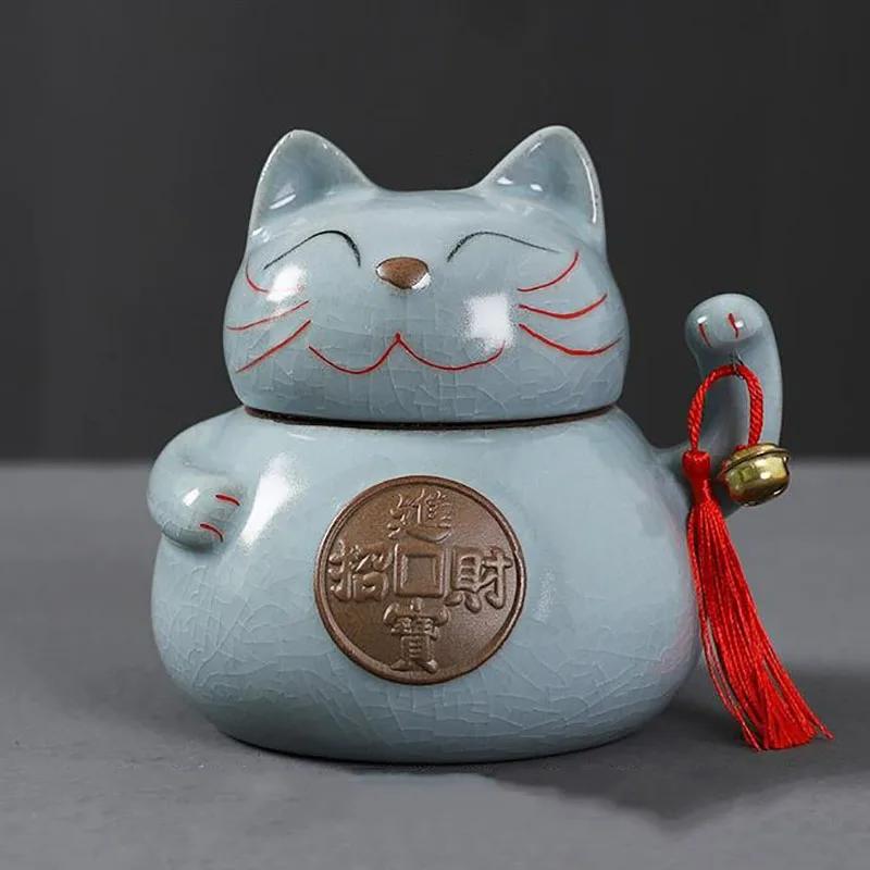 

1 ceramic animal shaped storage jar classic cat candy tea dried fruit moisture-proof storage jar 12X11CM