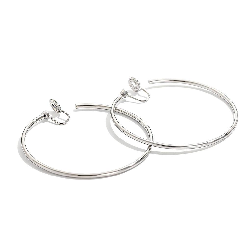Y2K Millennium Silver Tone Hoop Ear Clips for Women - Cool, No Piercing, Large Round Earrings, European-American Style Aesthetic