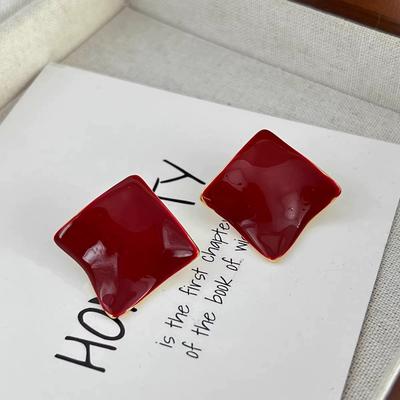 New Year's Burgundy Irregular Square Stud Earrings Women's Autumn and Winter Earrings 2026 New Popular Ears