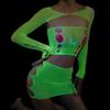 Bodystocking Glowing In The Dark Mesh Lingerie Set Attractive Ladies
