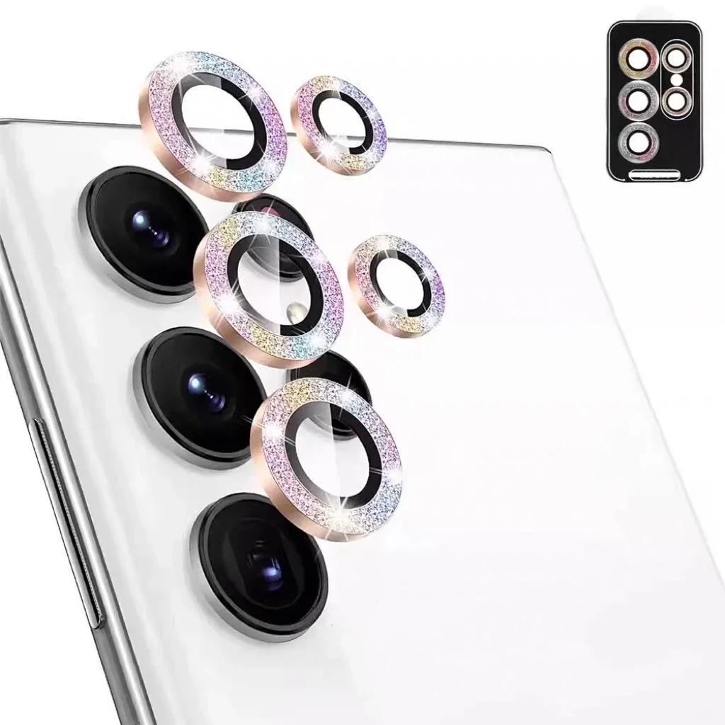 

Glitter Camera Lens Protector Film For Samsung Galaxy S23 S24 S25 S26 Ultra Plus Full Cover Metal Ring Glass Lens Film For S23 UItra