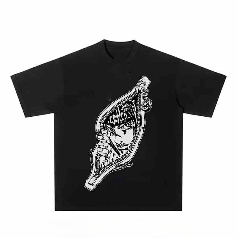 Unisexs Cool Anime Printed Round Neck Tshirt Loose Casual Fitness Retro Neutral 100 Pure Cotton Breathable Short Sleeved Shirt