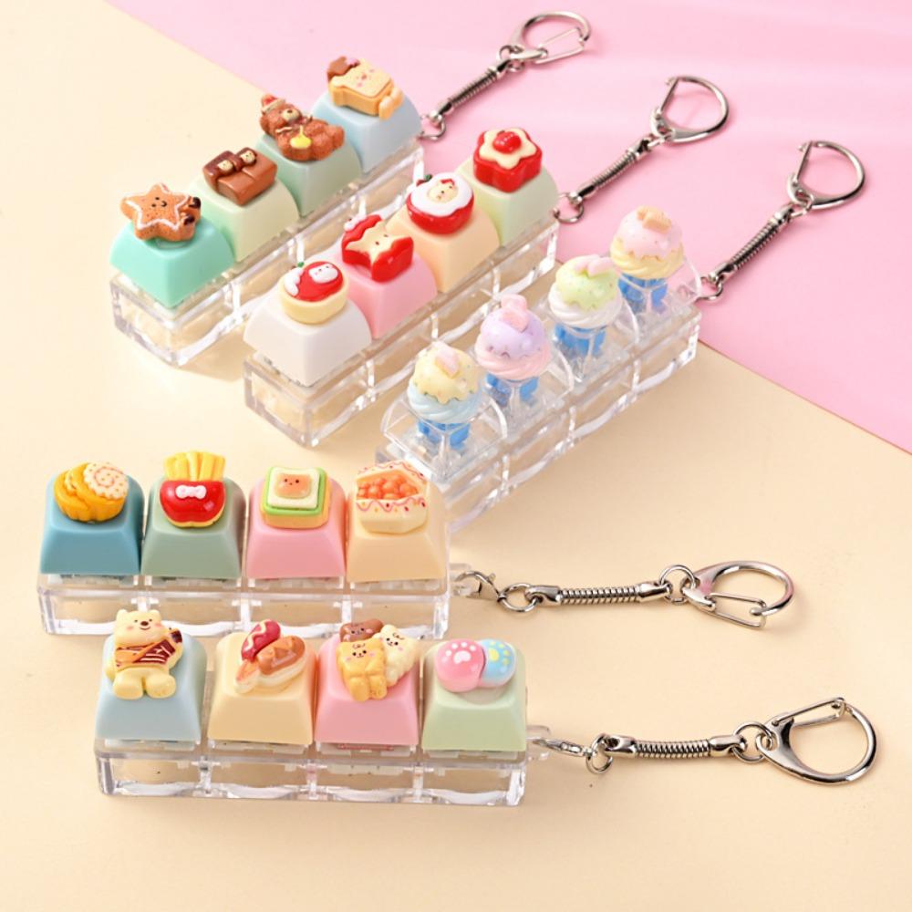 5/10Pcs Dessert Keycap Fidget Keychain Stress Relief Pendant Xmas Birthday Valentine Office Friend Party Gift Charm