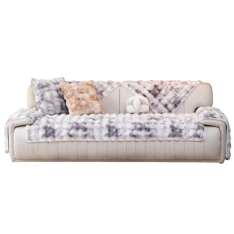 New Gradual Change Bubble Rabbit Plush Sofa Cushion Winter Thickened Seat Cushion Non-Slip Leather Sofa Cover Cross-Border