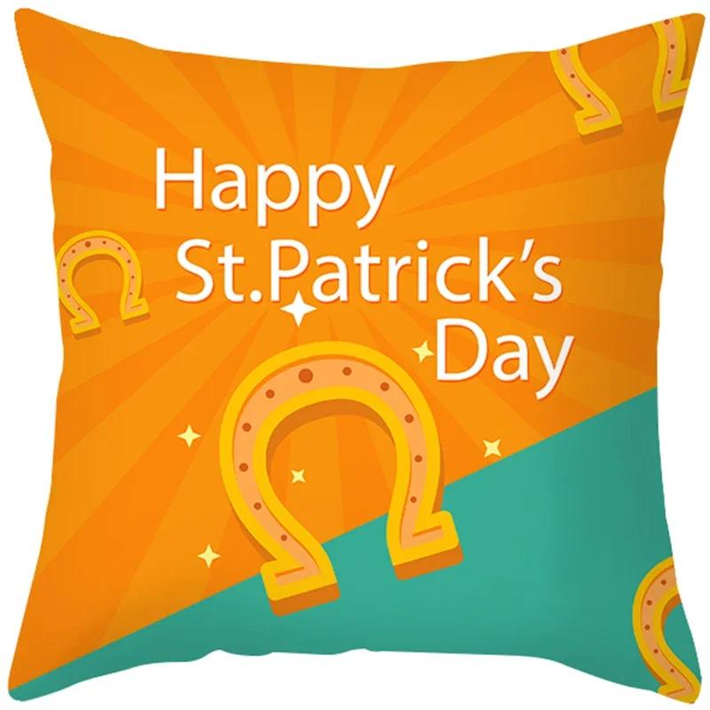 St. Patrick'S Day Pillow Case Green Cartoon Letter Four-Leaf Clover Sofa Cushion Cover Ireland National Day Pillow Cover