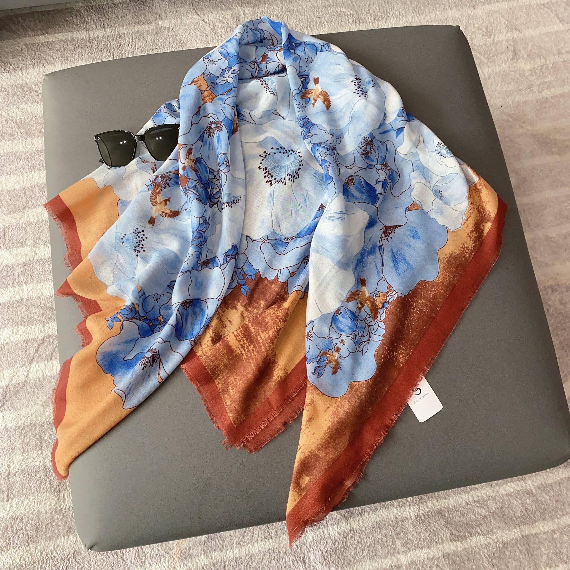 

New 130 beard removal large square scarf femininity purple flower shawl versatile fashion scarf mother s day gift 130*130cm