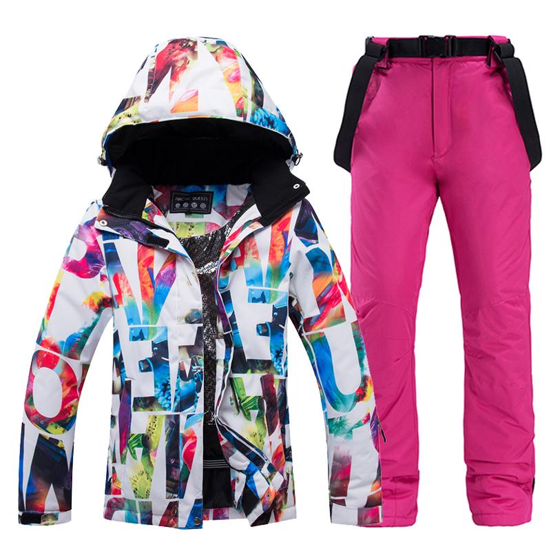 -30, Women Snow Wear Suit Sets, Snowboard Clothing, Waterproof, Winter Costume, Ski Jacket and Strap Pant, Belt Bibs for Female