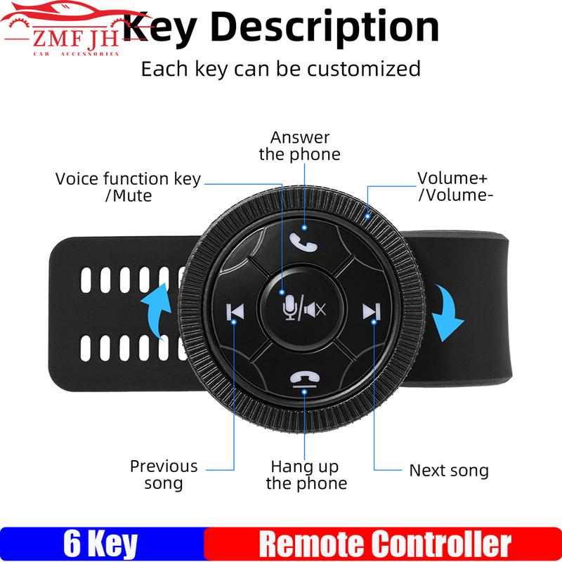 

ZMFJH 6 key Car Remote Control Universal Wireless Bluetooth-compatible Steering Wheel Button Smart Button Key Volume Controller