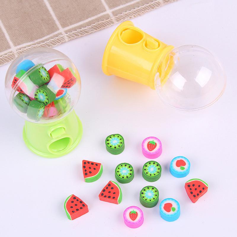 Cute Mini Gashapon Machine Design Erasers Cartoon Fruit Rubber Erasers Kids Kawaii Stationery Correction Tool Office Supplies