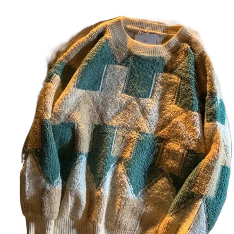 Men's Fashionable Autumn/Winter Arrow Jacquard Knit Sweater - Relaxed Korean Style Couple's Outfit