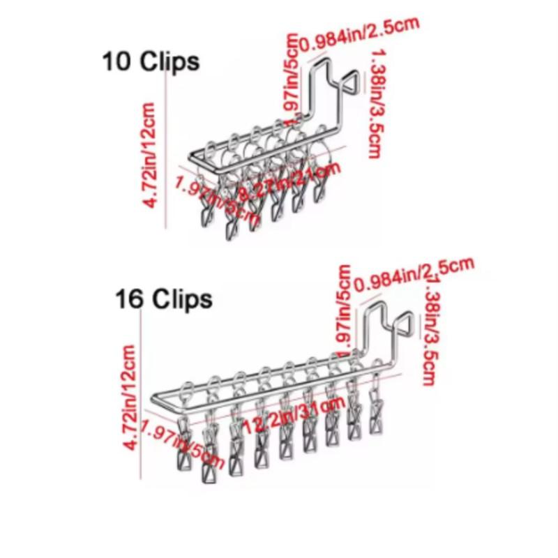 Stainless Steel Socks Drying Rack 11/16 Clips Waterproof Clothes Drying Rack Windproof Space Saving Laundry Hanger Indoor