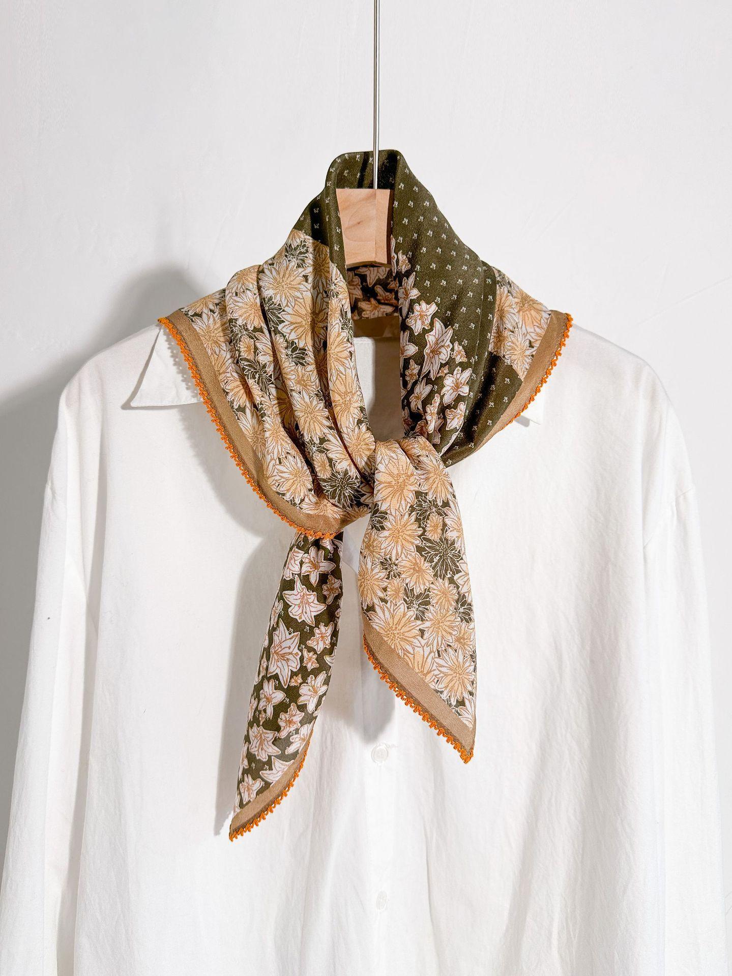 Gentle temperament double crepe lace silk square scarf summer thin 100% mulberry silk versatile scarf decorative silk scarf women 67