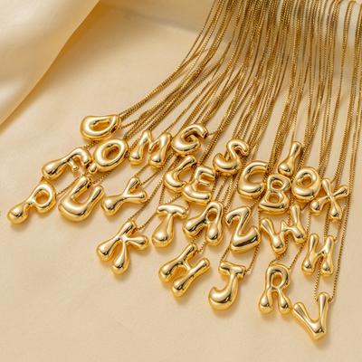 Creative A-Z Balloon Bubble Letter Pendant Neckalce for Women Gold Plated Chunky Initial Necklaces Jewelry Birthday Gift