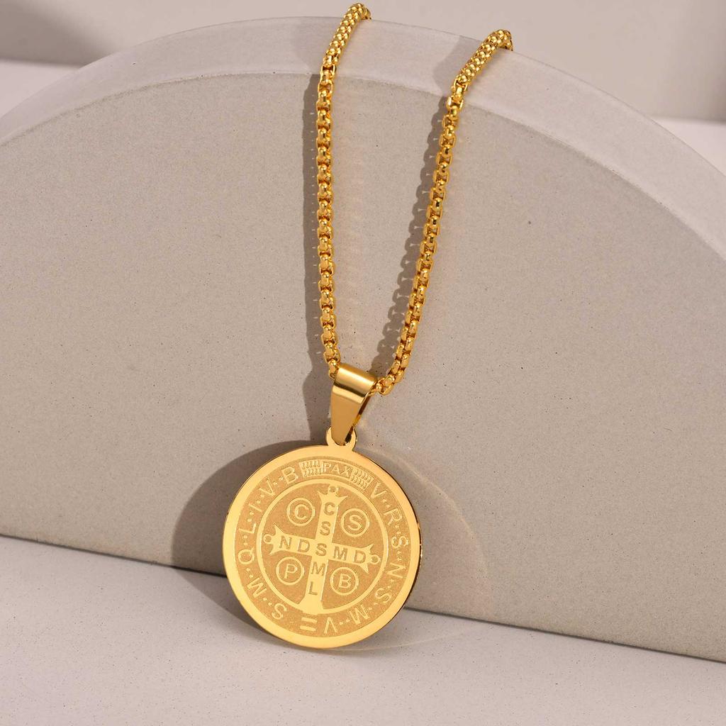 St Benedict Necklace Men, Stainless Steel Saint Religious Jewelry Medal Pendant ,Saint Benedict Amulet Necklace