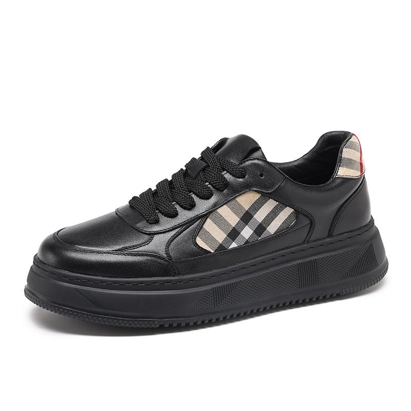 

Men s 2025 Autumn Genuine Leather White Spliced Thick-Soled Soft Sneakers 40