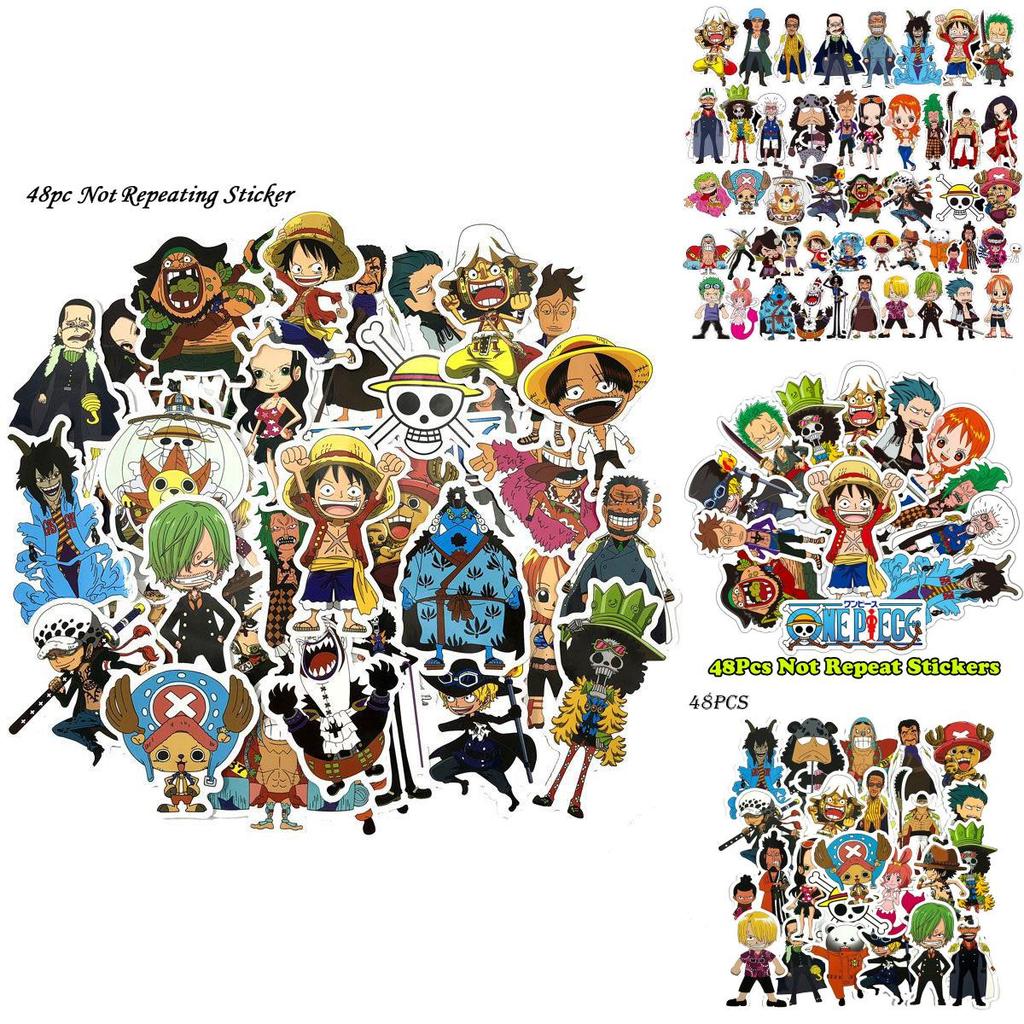 48pcs One Piece Anime Cartoon Stickers Collection For Laptops And Luggage Waterproof Pvc