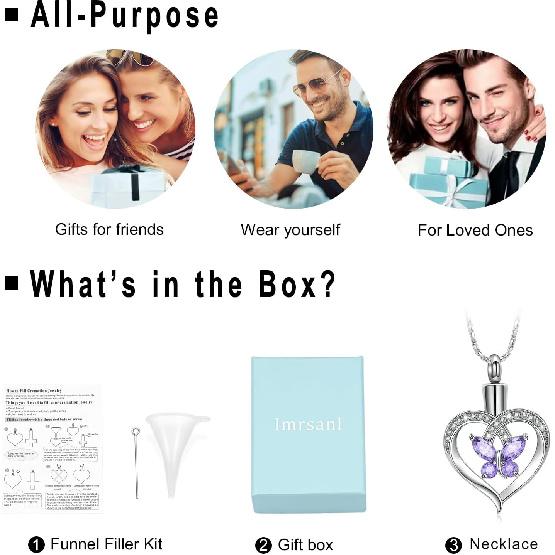 Imrsanl Butterfly Urn Necklaces for Women Girls Birthstone Cremation Jewelry Urns Pendant for Human Ashes Memorial Locket Keepsake Jewelry