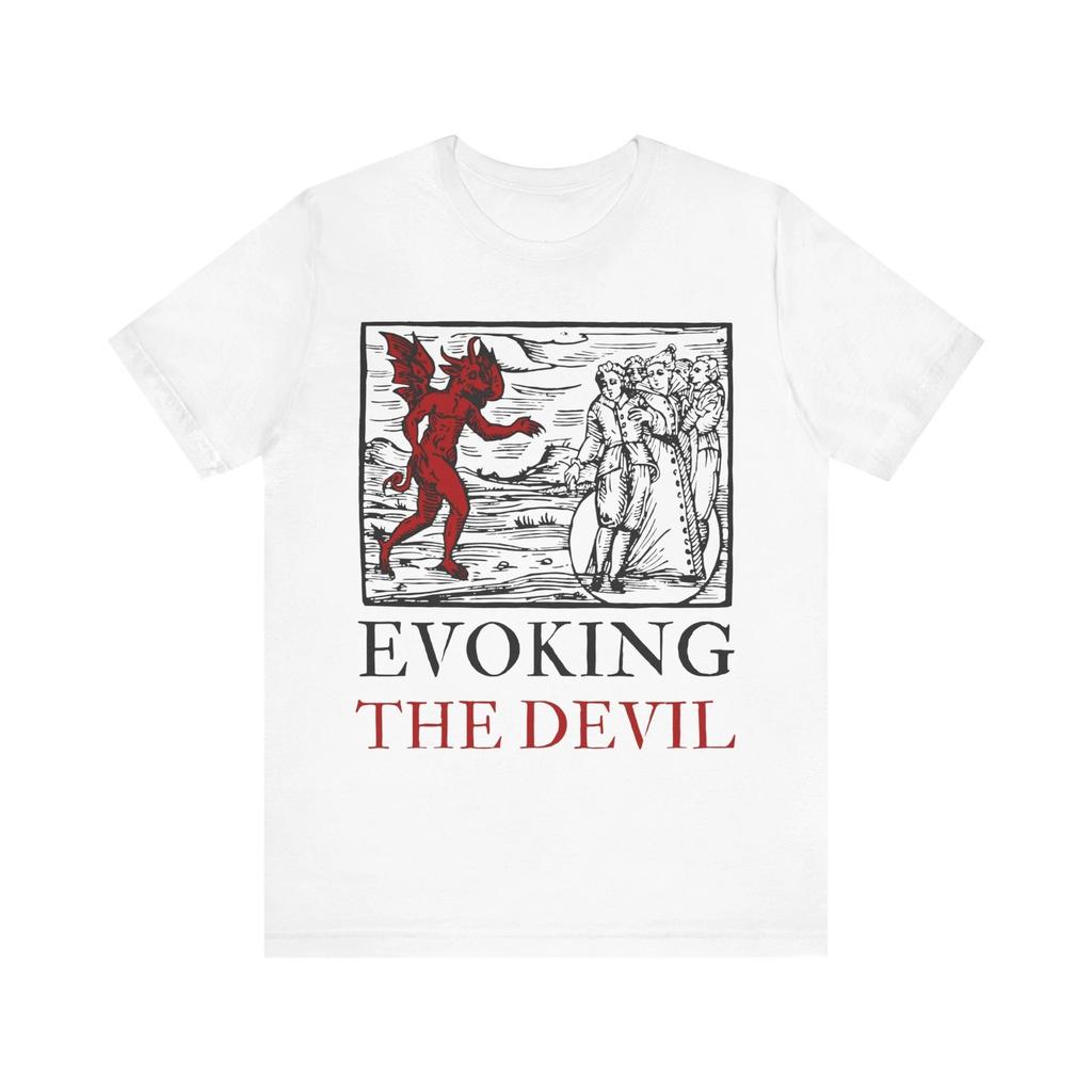 Evoking The Devil II Mystery Woodcut Shirt Vintage Voodoo T-shirt Black Magic T-shirt Creepy Goth T-shirt Unisex Short-sleeved