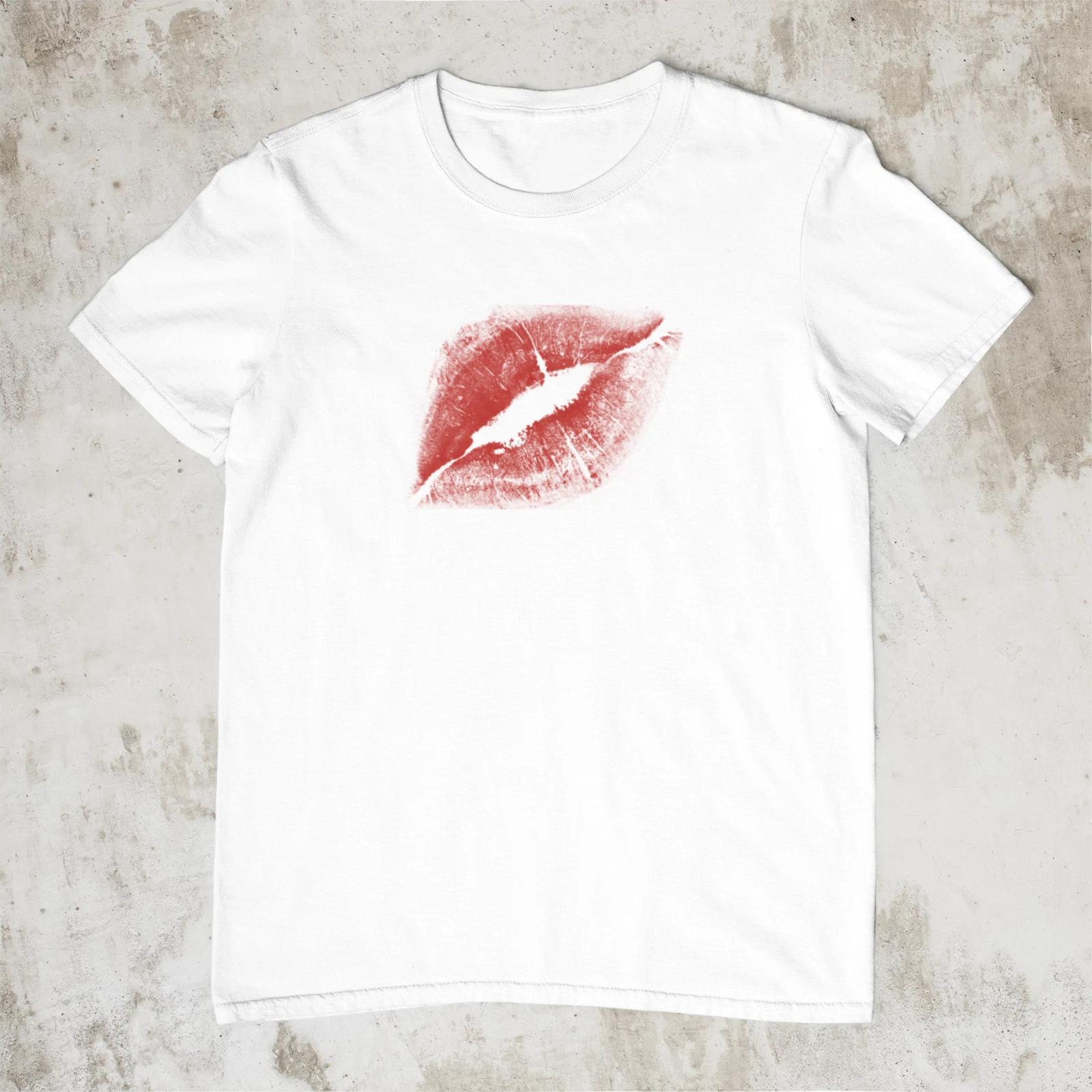 Lips Kiss Imprint Logo Funny Printed Cotton  T-Shirt Top Tee Sports 100