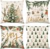 Christmas Throw Pillow Covers 18X18 Set Of 4,Linen Pillow Cases Vintage Nordic Snowman Tree Plaid Gray White Pillowcover