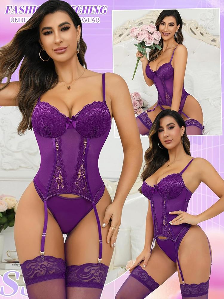 Sexy Lace Bodysuit with Soft Steel Ring Large Size Intimate Underwear Set for Private Occasions
