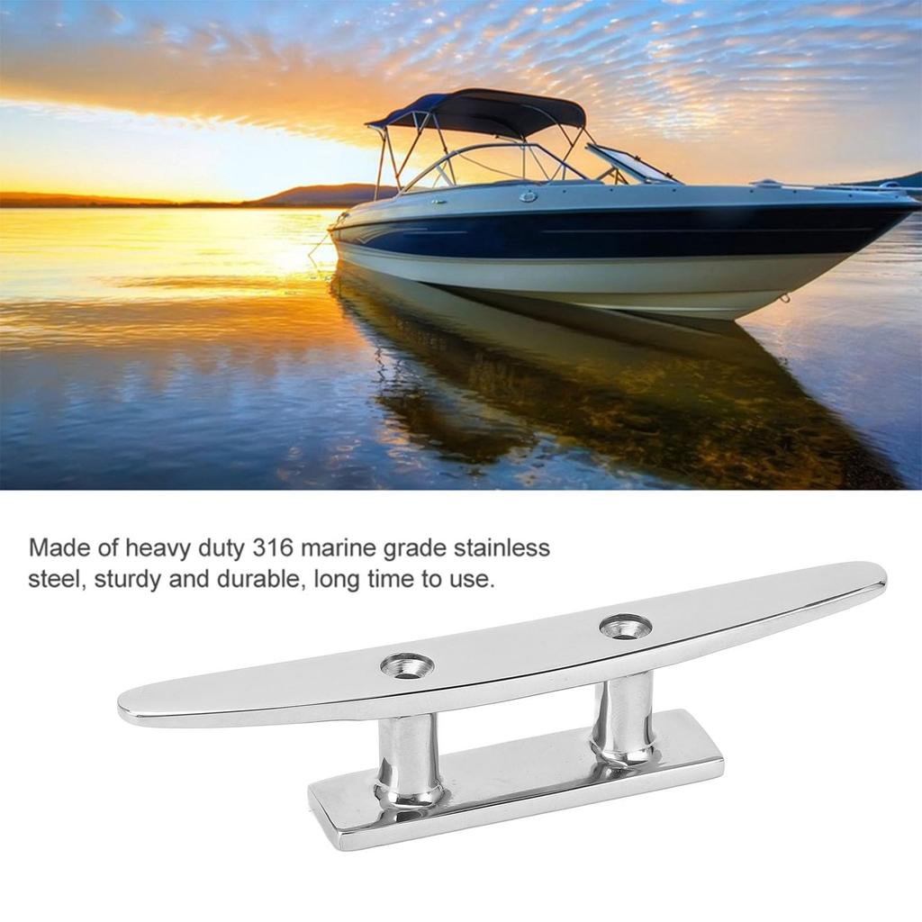 5" Boat Cleat, 316 Stainless Steel Open Base Dock Cleat, High Polished Finish for