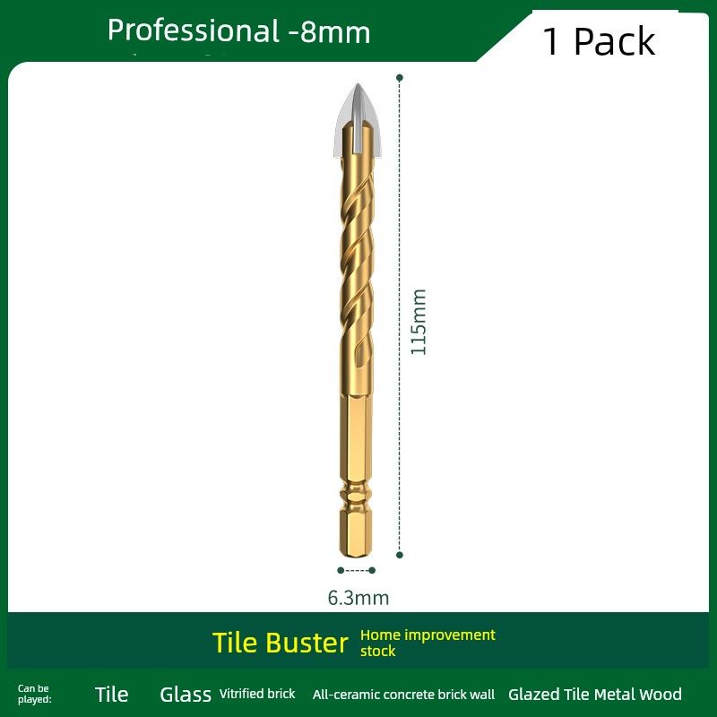 

Green Forest Tile Drilling Drill Complete Collection Triangle 6mm Concrete Glass Four-Blade King Metal Marble Special Professional [8mm] 1